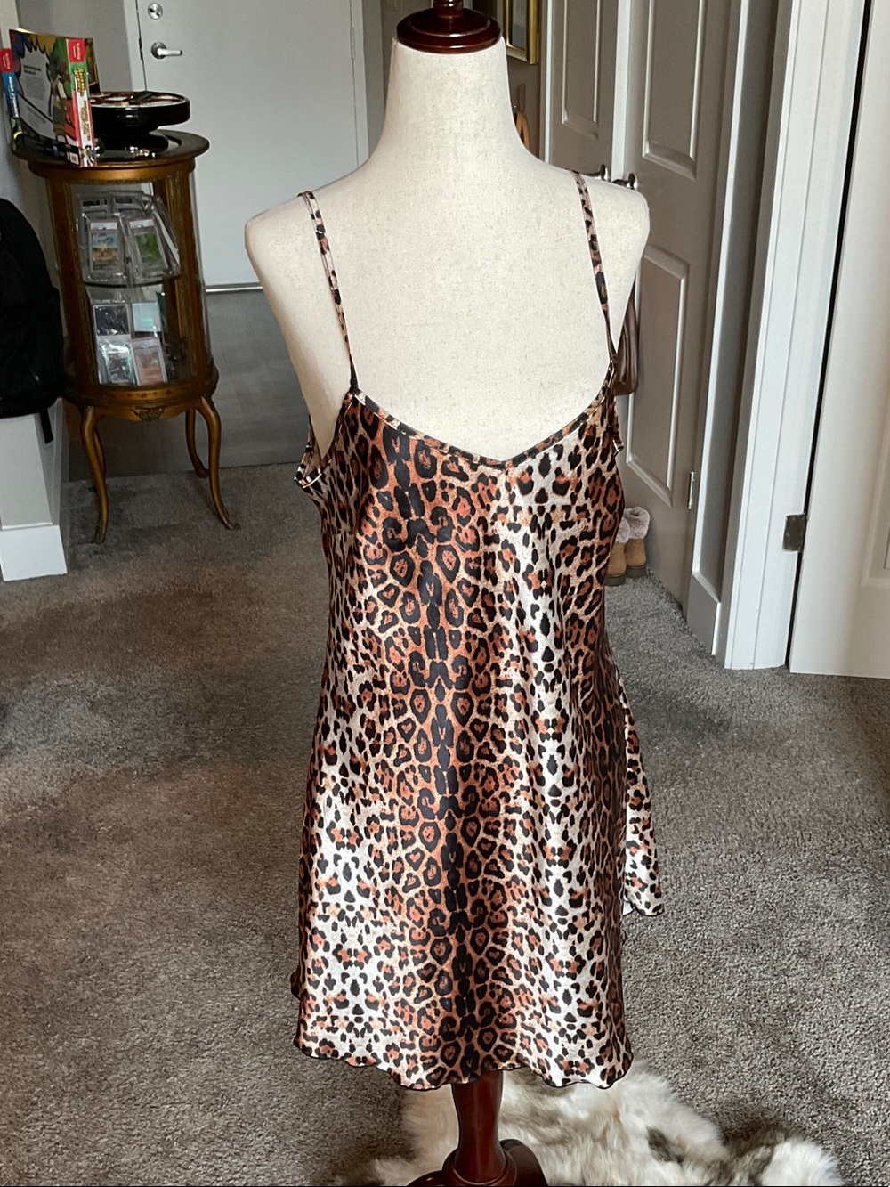 Love Leopard Print Satin Slip Dress - Brown